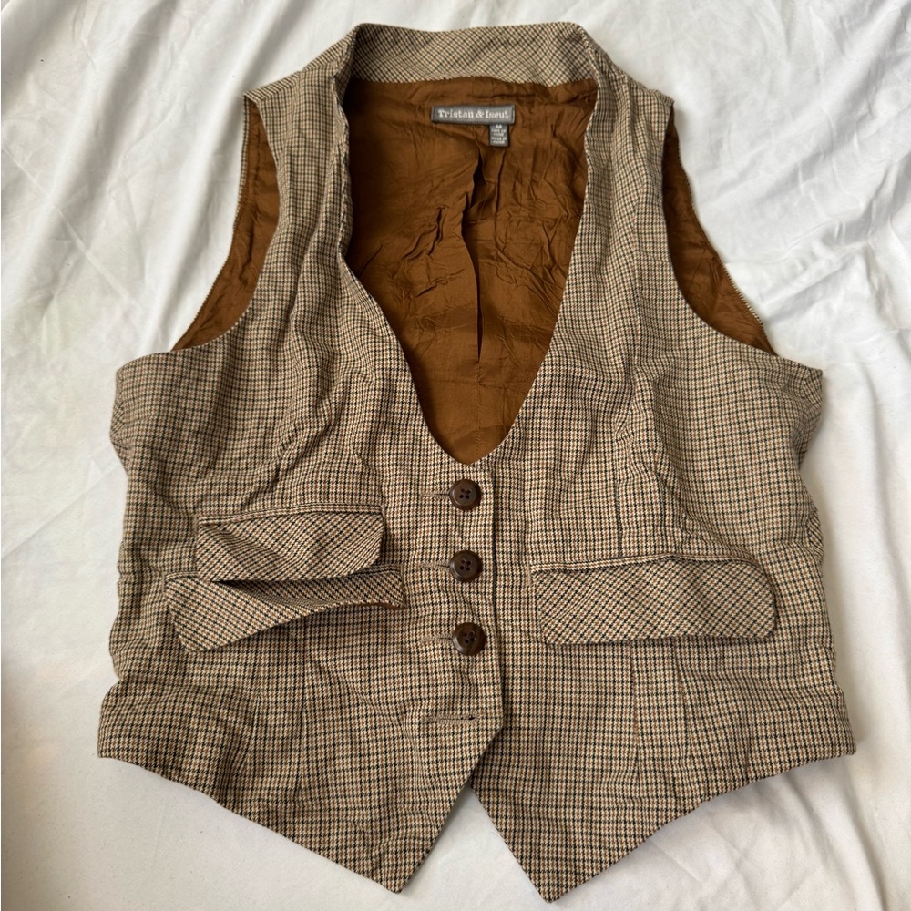 Brown and Cream Checkered Vest
